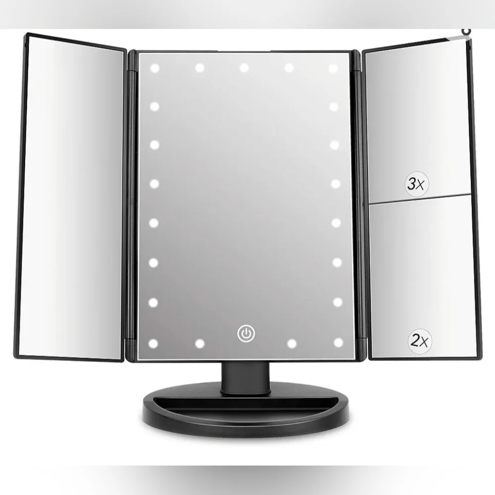 Tabletop Mount Trifold Lighted Vanity Mirror with LED Lights, Touch Screen, Etc